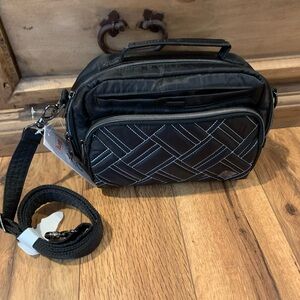 lug ranger mini crossbody/ black with silver stitch NWT